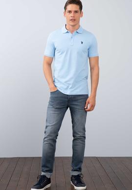 Erkek Mavi Polo Yaka T-Shirt Basic - 50199991307