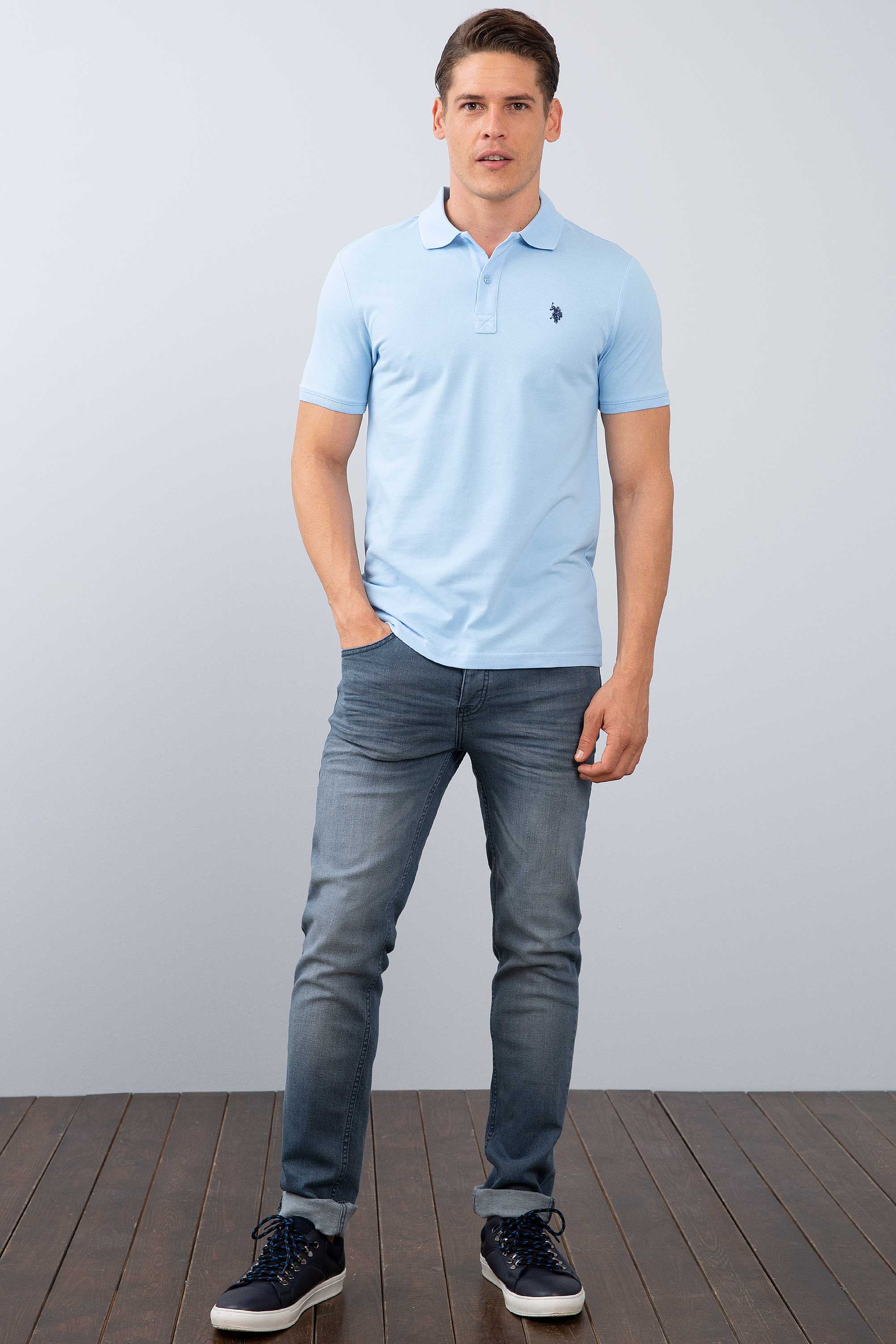 Erkek Mavi Polo Yaka T-Shirt Basic - Image 5