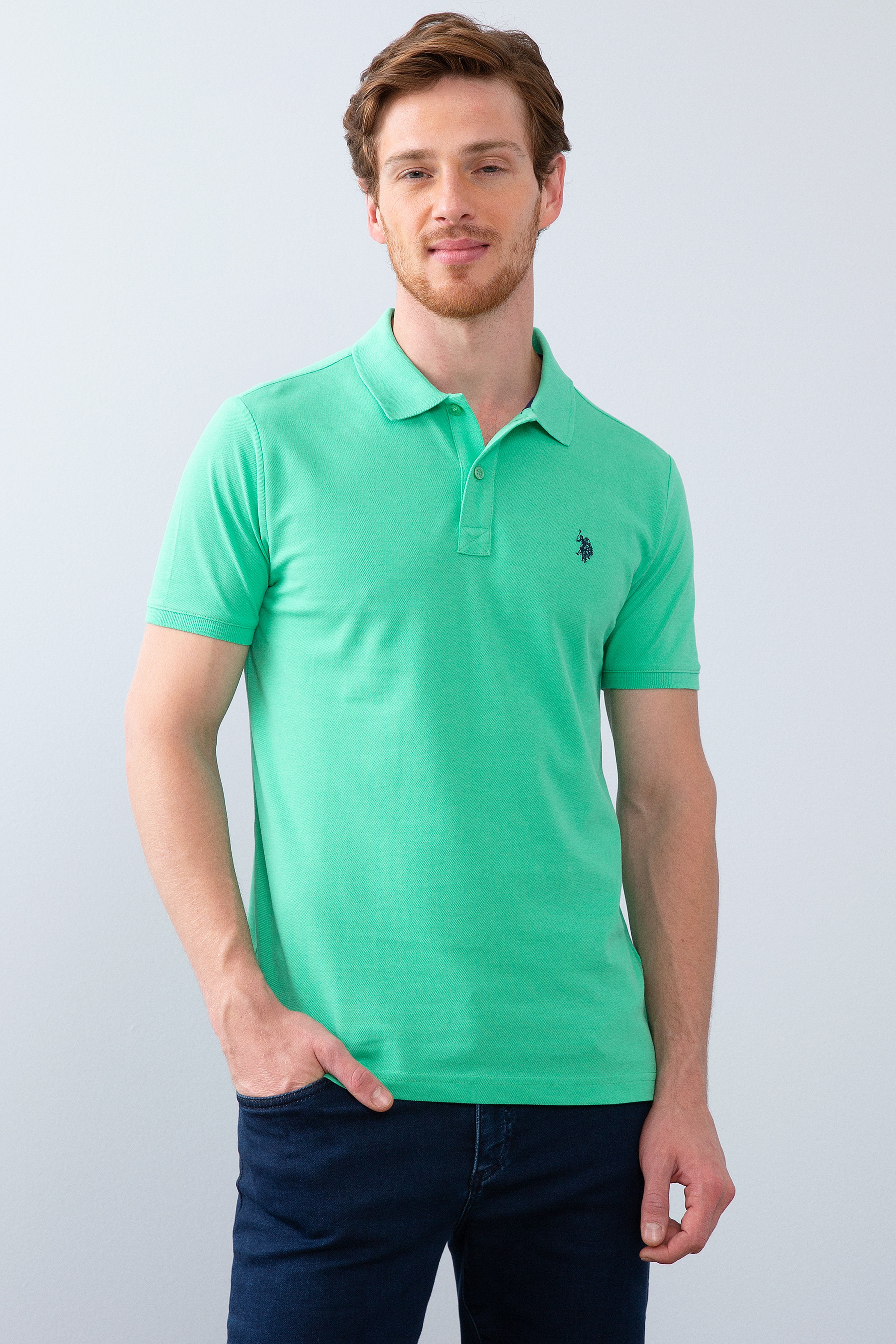 Erkek Elma Yeşili Basic Polo Yaka Tişört - Image 2