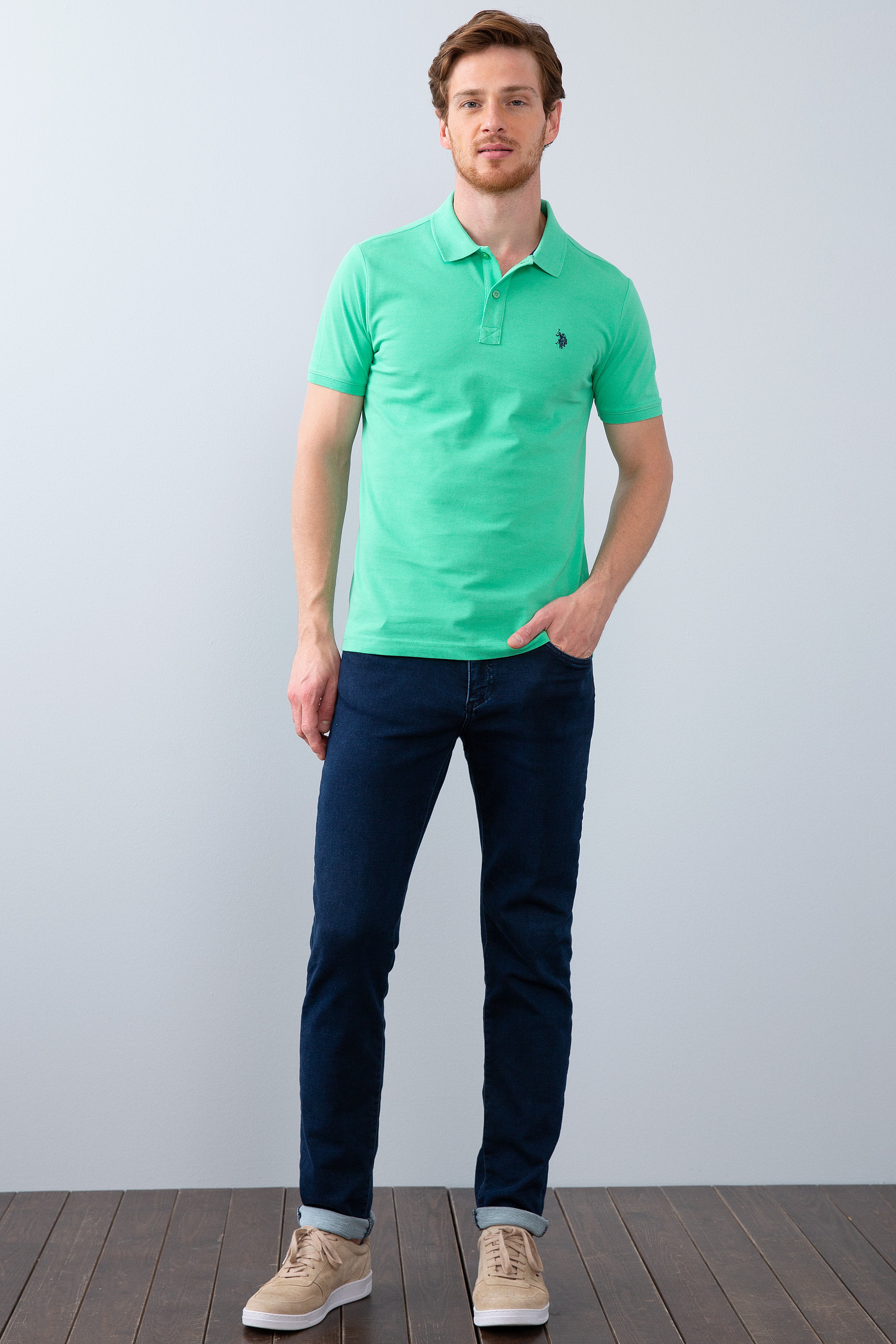 Erkek Elma Yeşili Basic Polo Yaka Tişört - Image 4