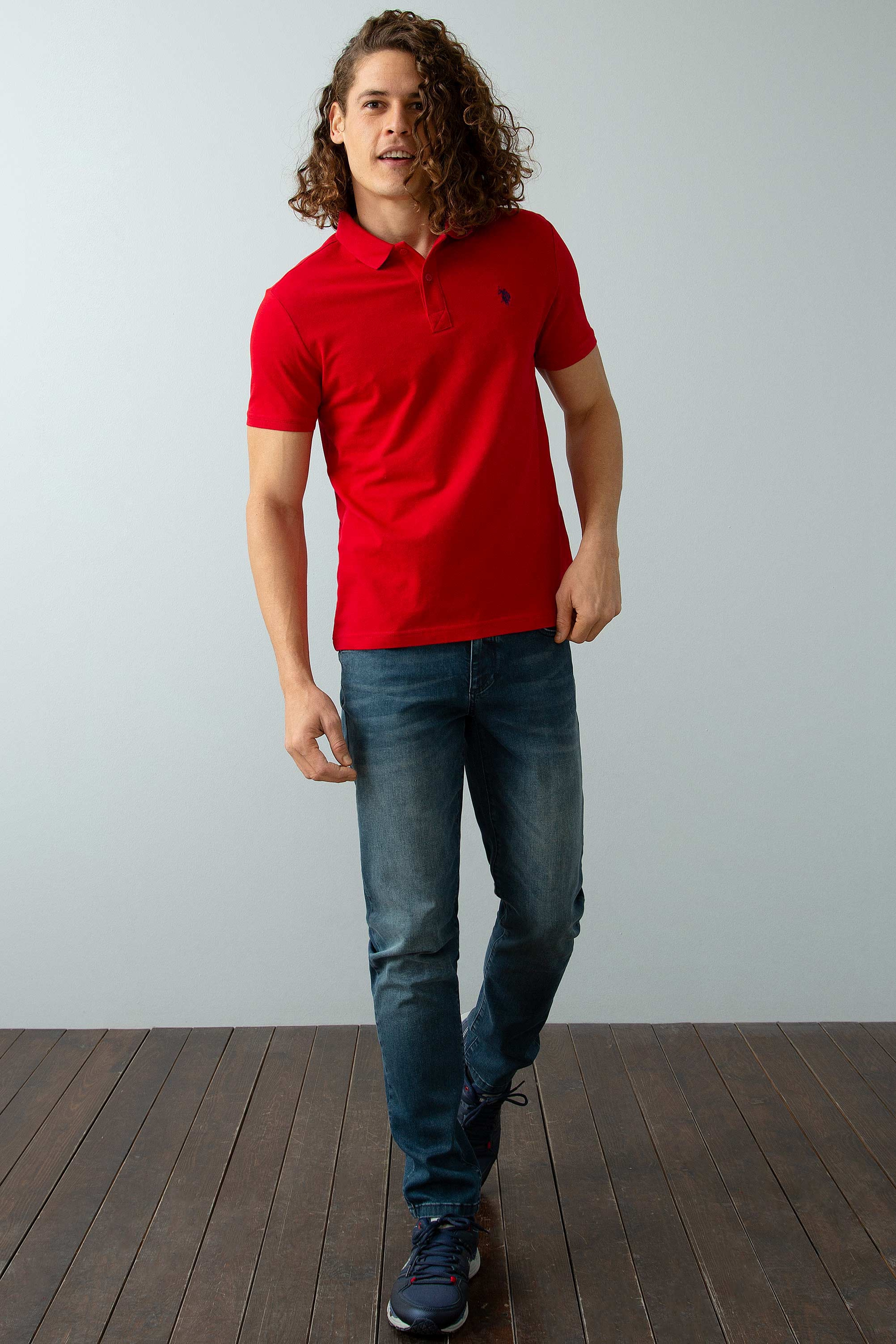 Erkek Kırmızı Basic Polo Yaka Tişört - Image 2