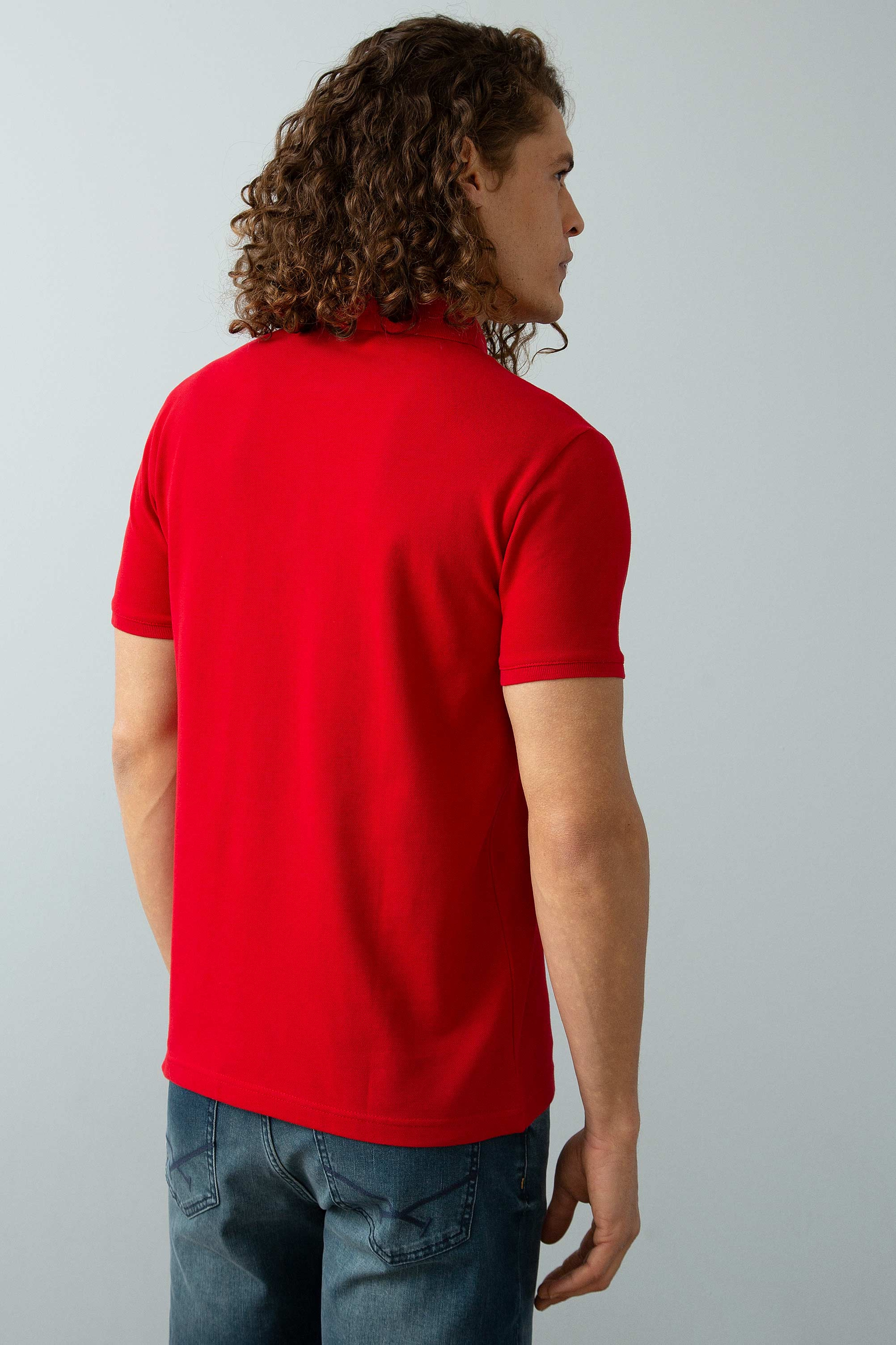 Erkek Kırmızı Basic Polo Yaka Tişört - Image 4