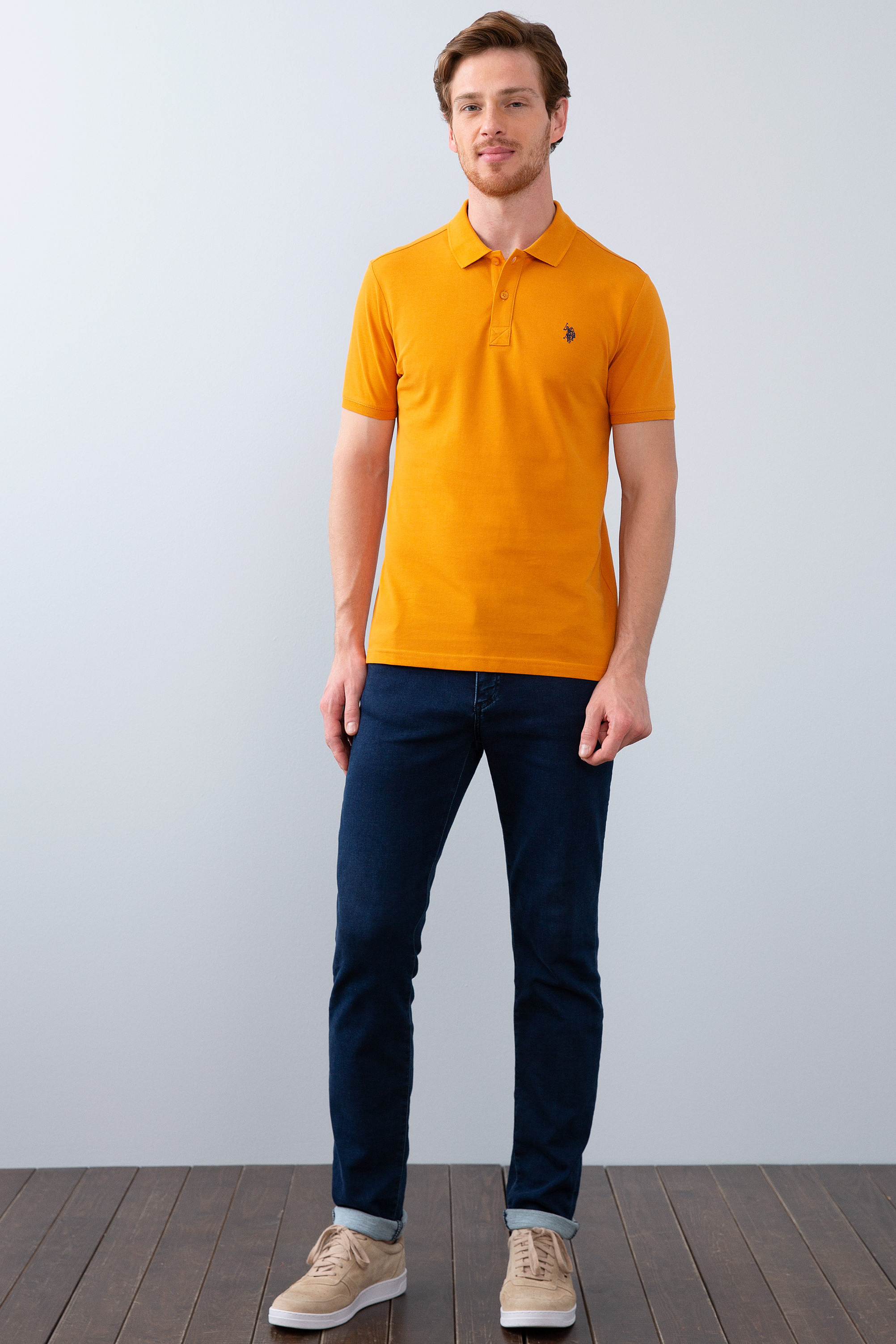 Erkek Hardal Polo Yaka T-Shirt Basic