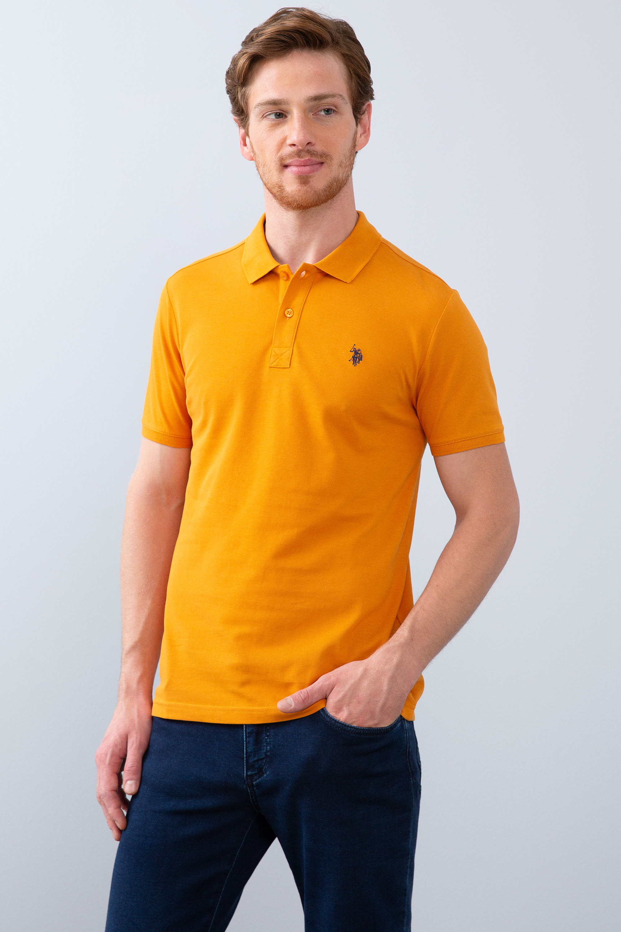 Erkek Hardal Polo Yaka T-Shirt Basic