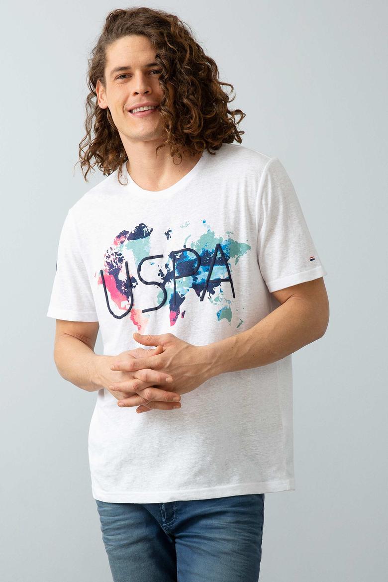 Erkek Beyaz Bisiklet Yaka T-Shirt