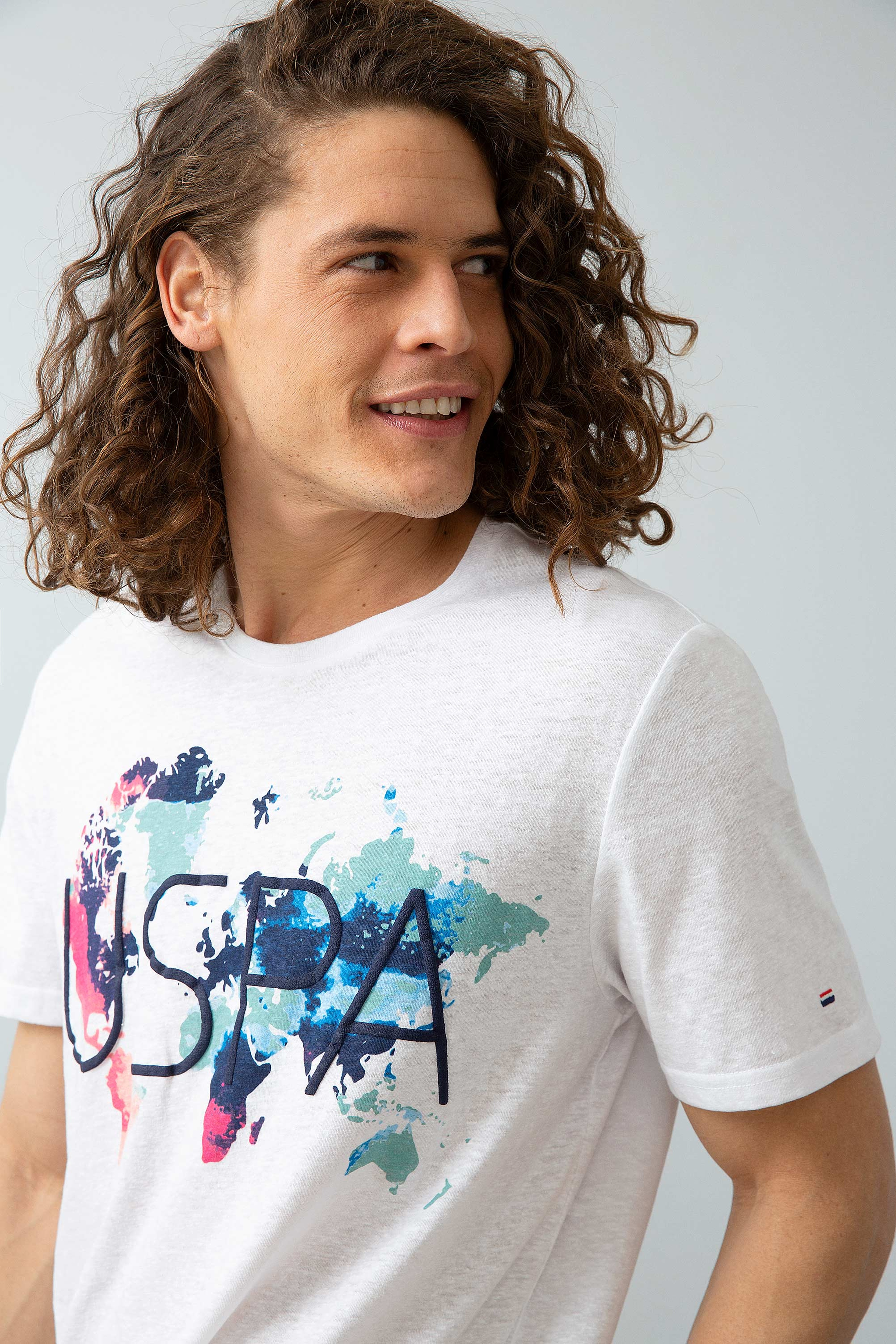 Erkek Beyaz Bisiklet Yaka T-Shirt