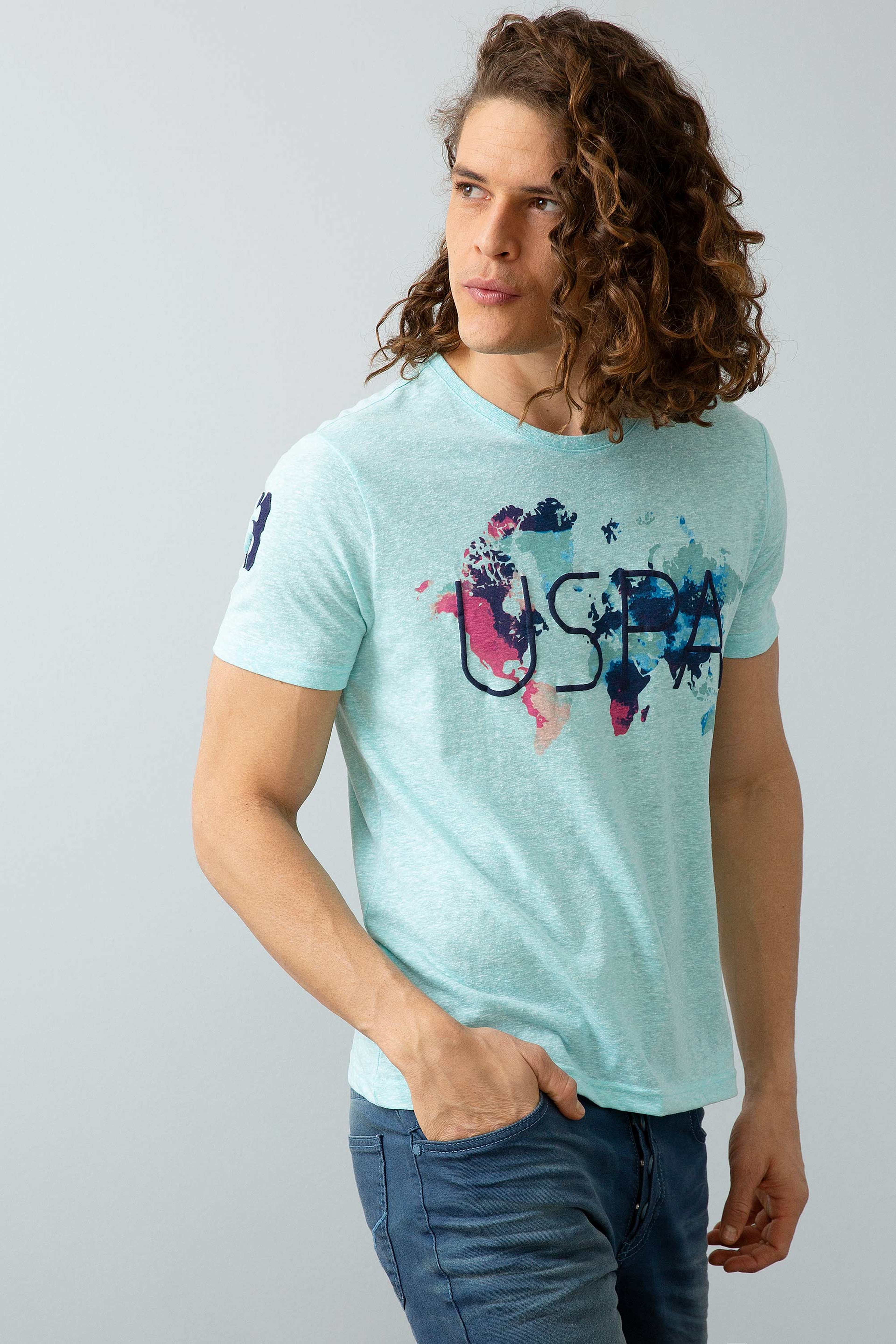 Erkek Aqua Bisiklet Yaka T-Shirt - Image 2