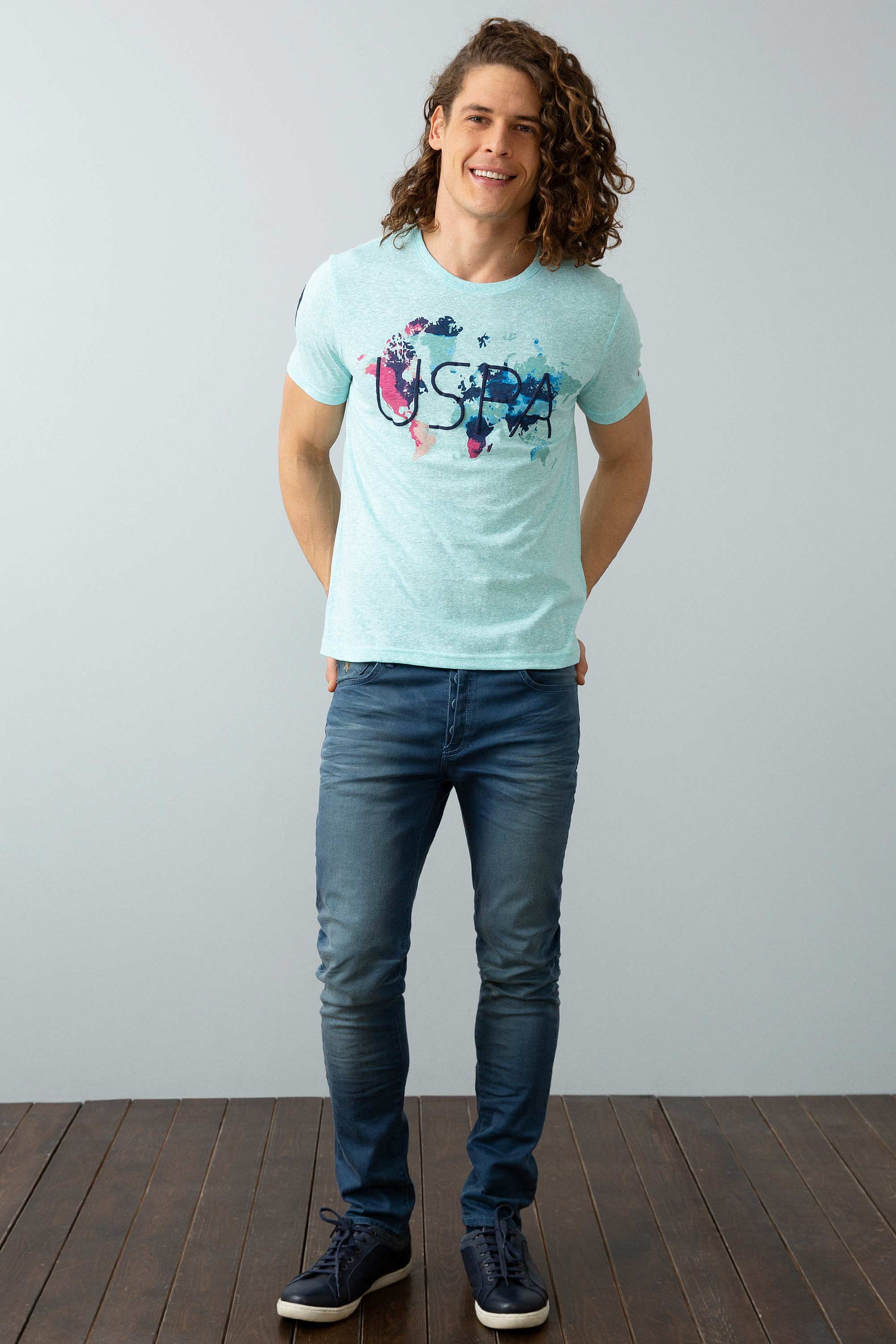 Erkek Aqua Bisiklet Yaka T-Shirt - Image 3