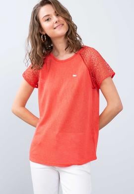 Kadın Kırmızı Bisiklet Yaka T-Shirt - 50202089022