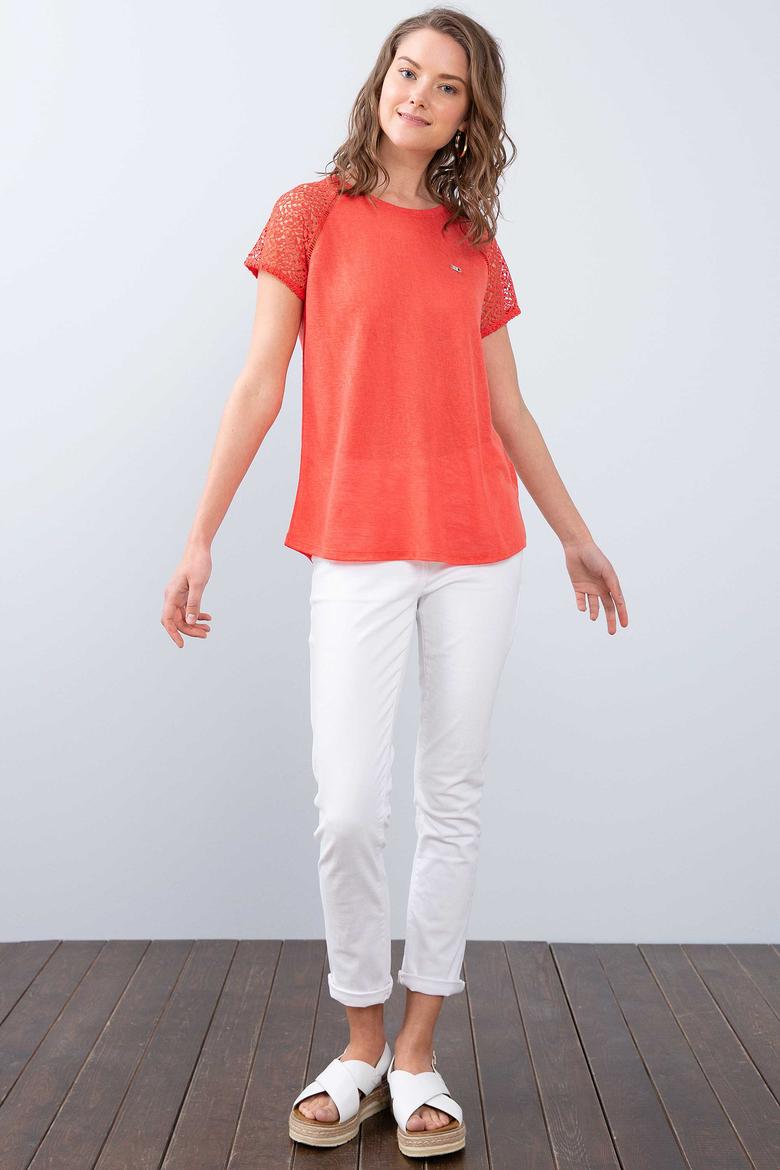 Kadın Kırmızı Bisiklet Yaka T-Shirt - 50202089022