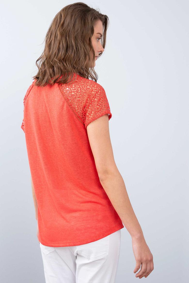 Kadın Kırmızı Bisiklet Yaka T-Shirt - 50202089022