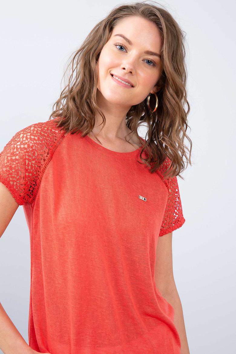 Kadın Kırmızı Bisiklet Yaka T-Shirt - 50202089022