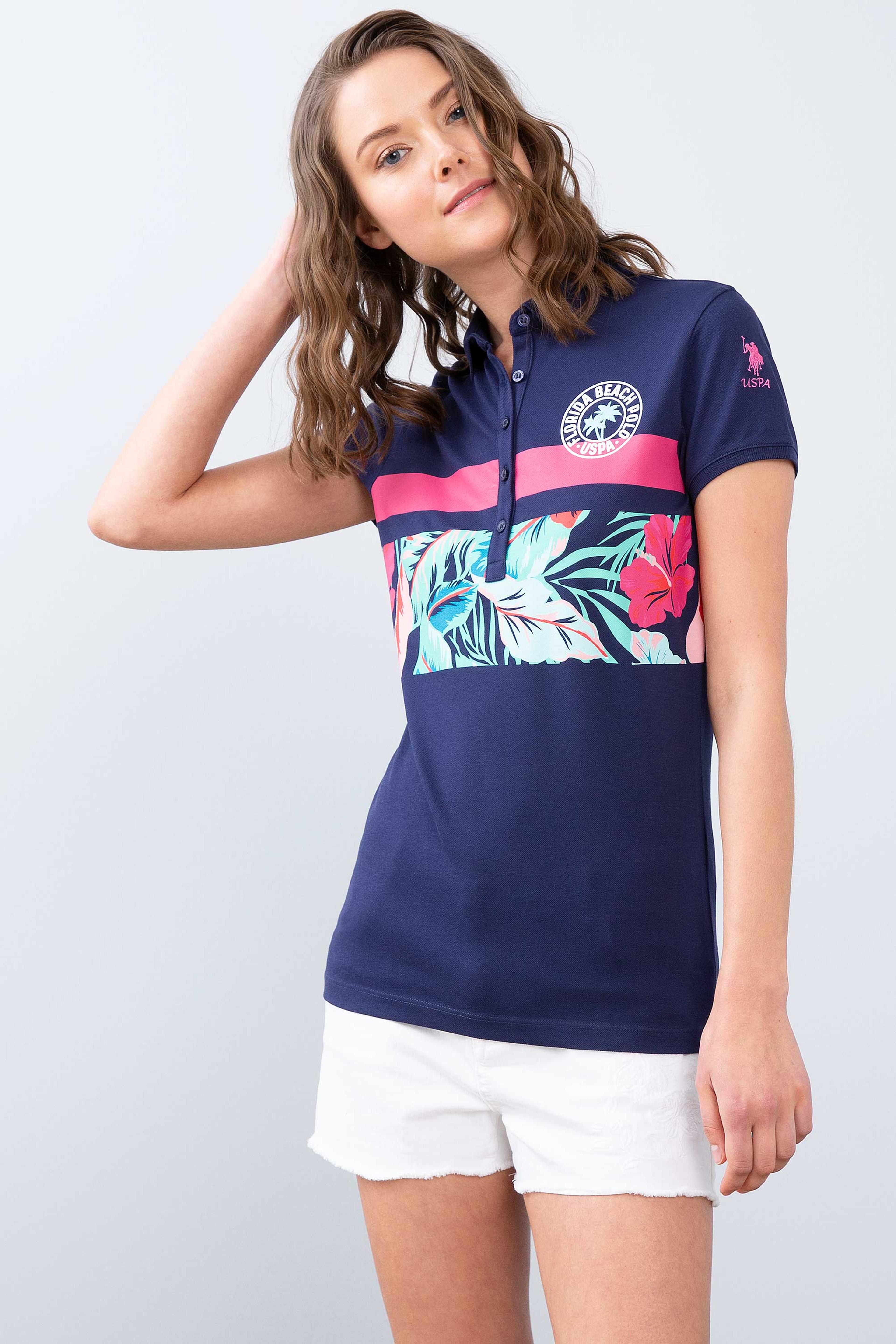 Kadın Lacivert Polo Yaka T-Shirt - Image 2