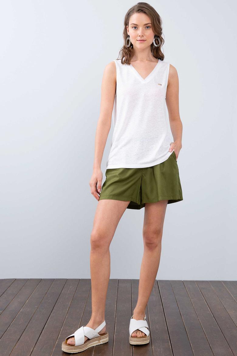 Kadın Beyaz V - Yaka T-Shirt - 50202173001