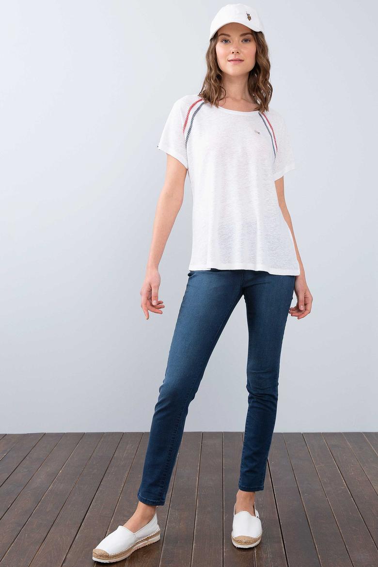 Kadın Beyaz Bisiklet Yaka T-Shirt - 50202176001