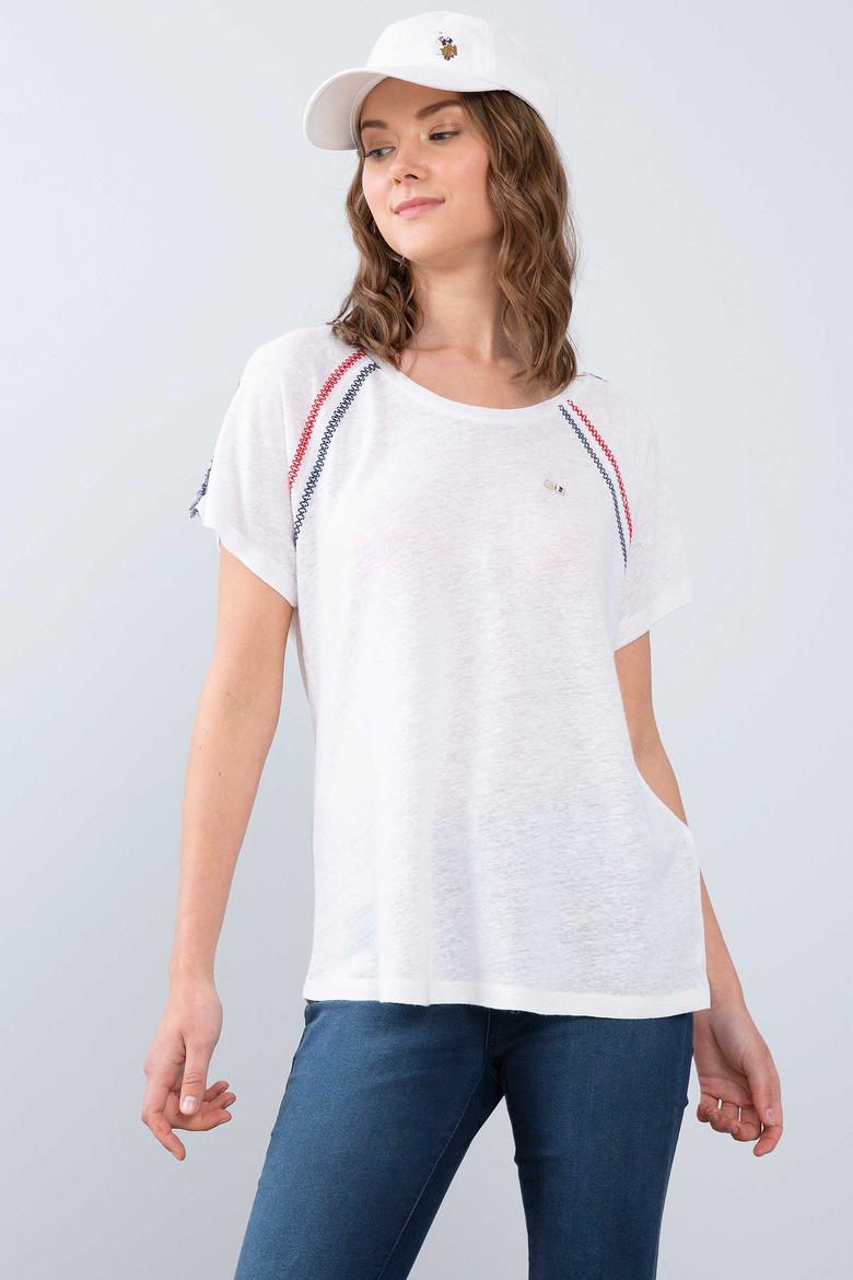 Kadın Beyaz Bisiklet Yaka T-Shirt - 50202176001