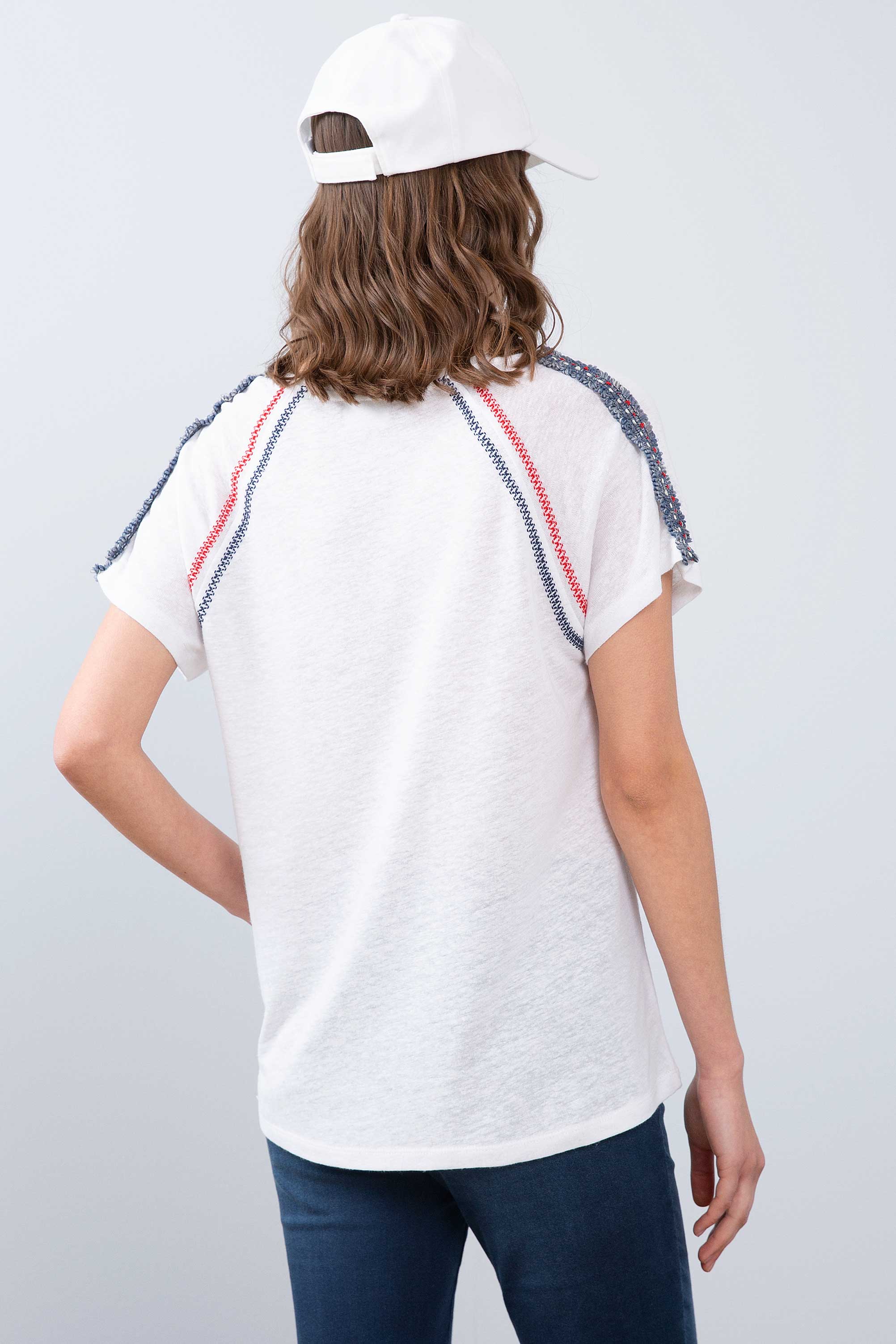 Kadın Beyaz Bisiklet Yaka T-Shirt - Image 3