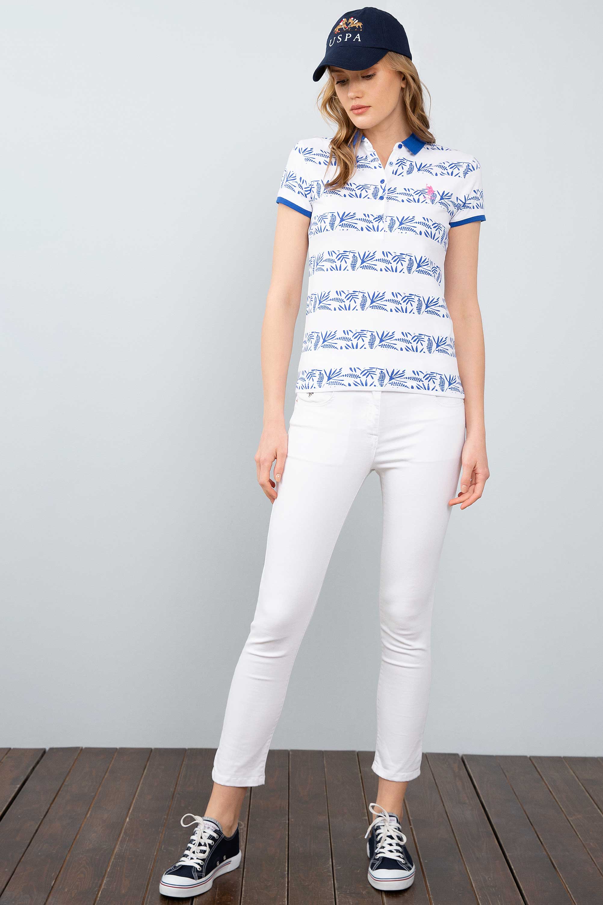 Kadın Mavi Polo Yaka T-Shirt - Image 4