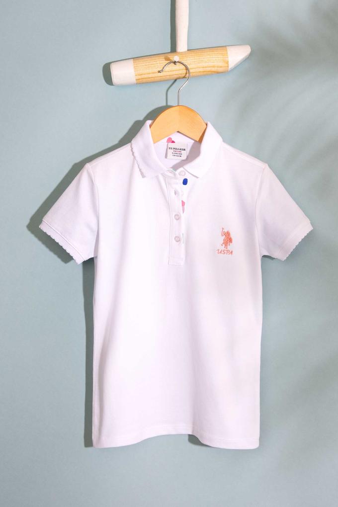 Kız Çocuk Beyaz Polo Yaka Tişört