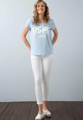 Kadın Mavi Bisiklet Yaka T-Shirt - 50204160088