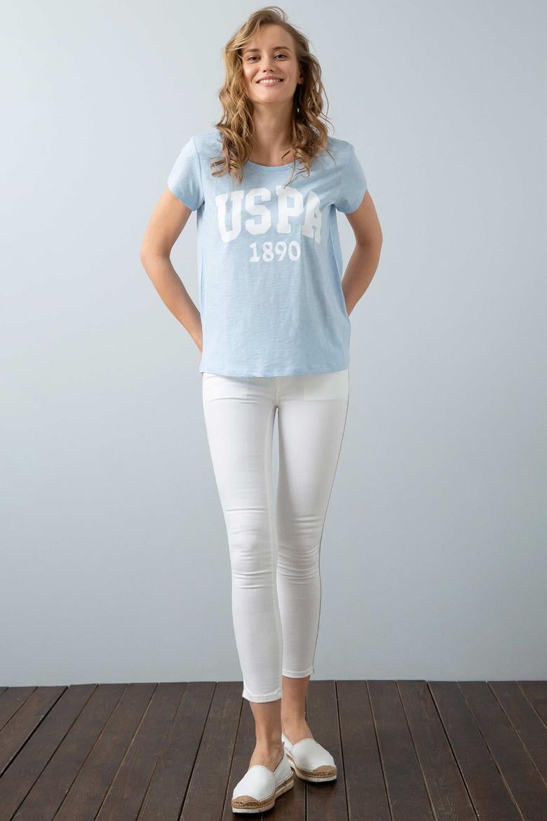 Kadın Mavi Bisiklet Yaka T-Shirt - 50204160088