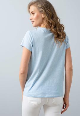 Kadın Mavi Bisiklet Yaka T-Shirt - 50204160088