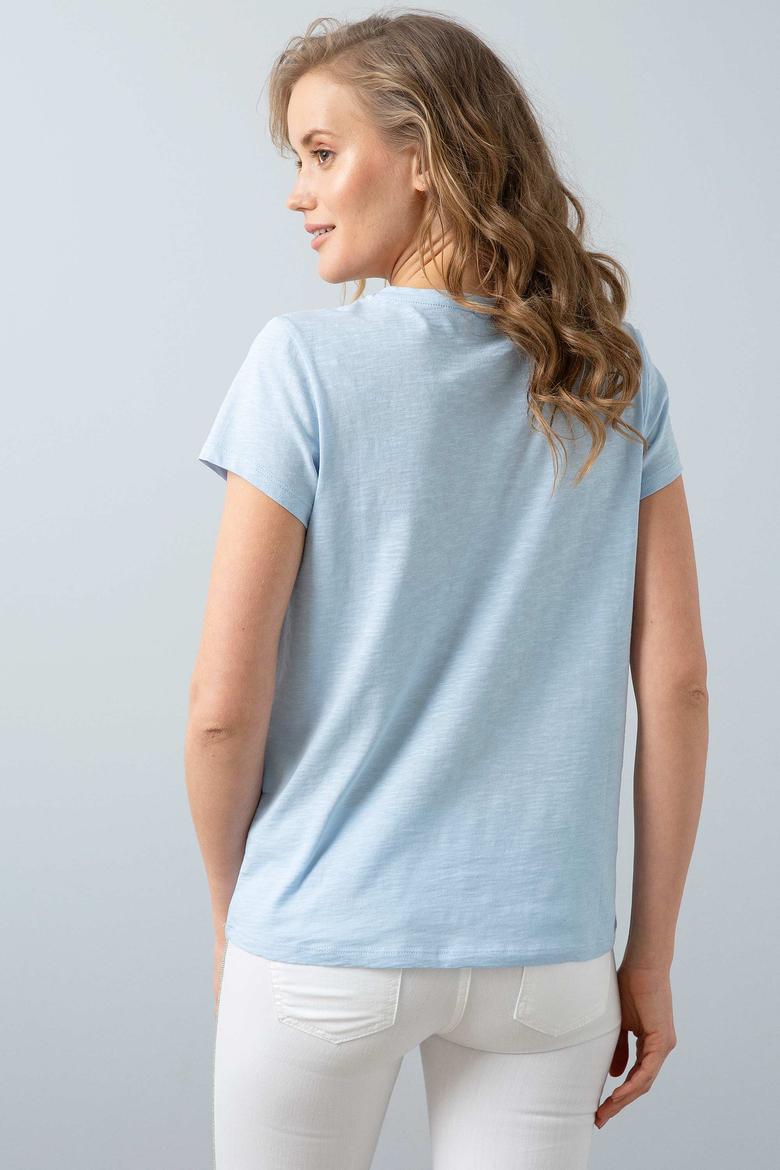 Kadın Mavi Bisiklet Yaka T-Shirt - 50204160088