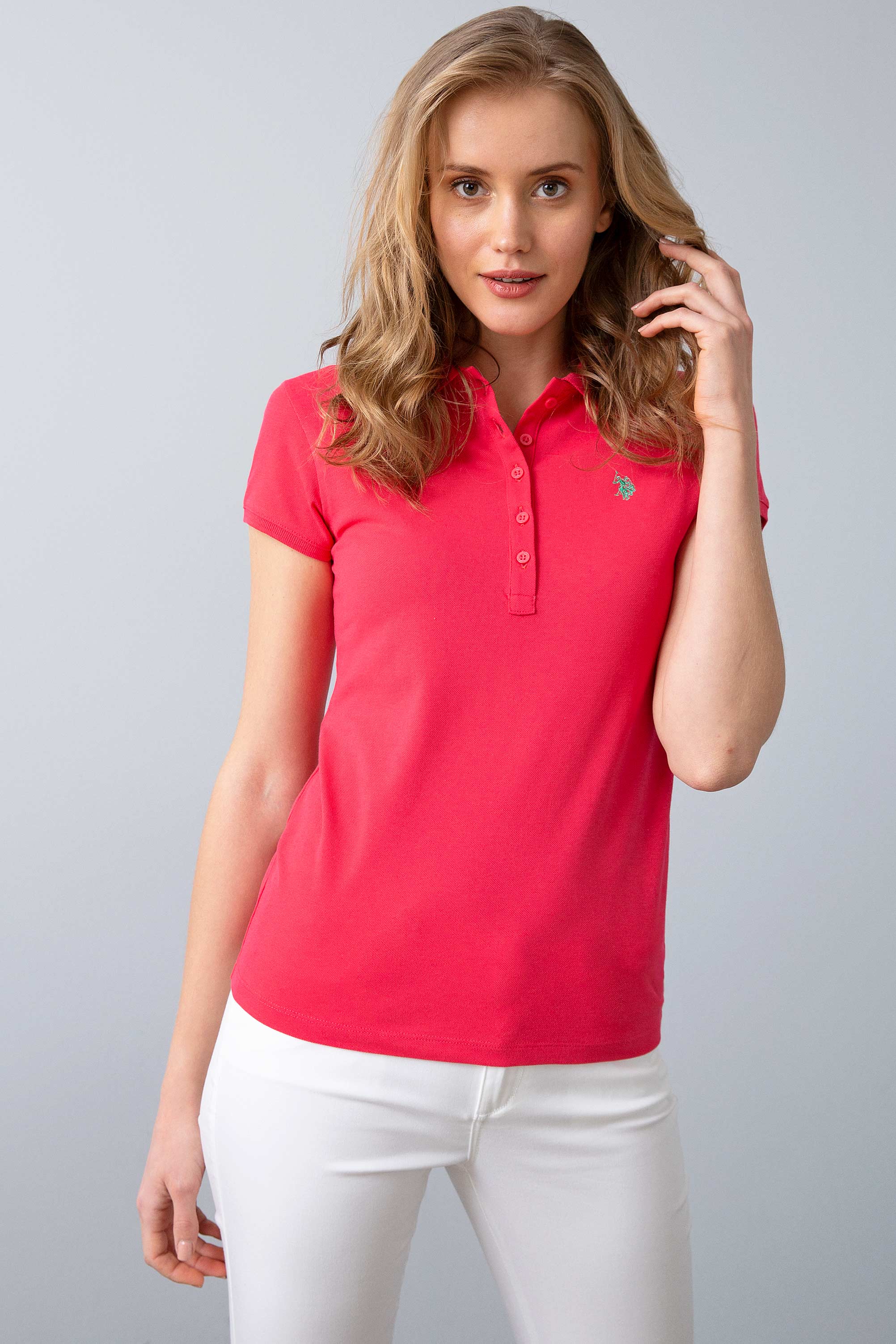 Kadın Pembe Polo Yaka T-Shirt - Image 2