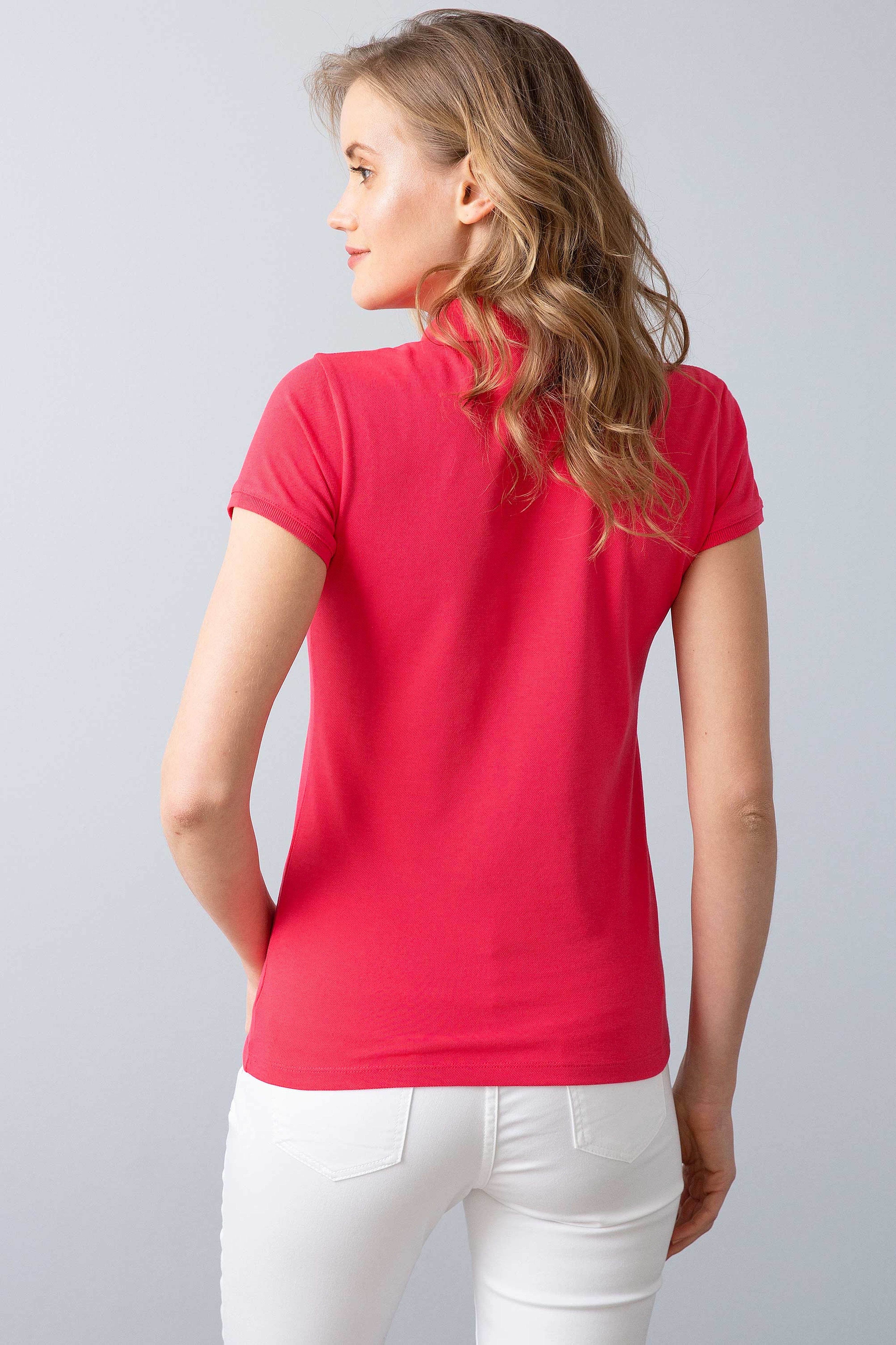 Kadın Pembe Polo Yaka T-Shirt - Image 5
