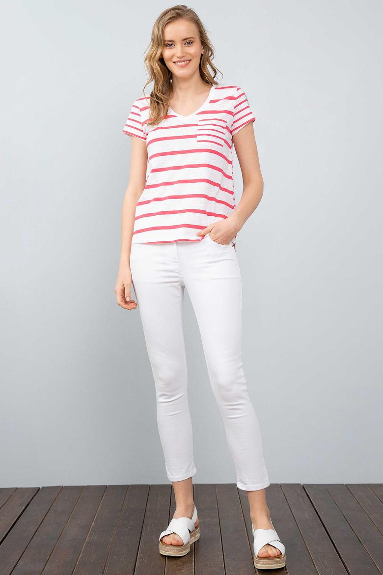 Kadın Pembe V - Yaka T-Shirt - 50204832043