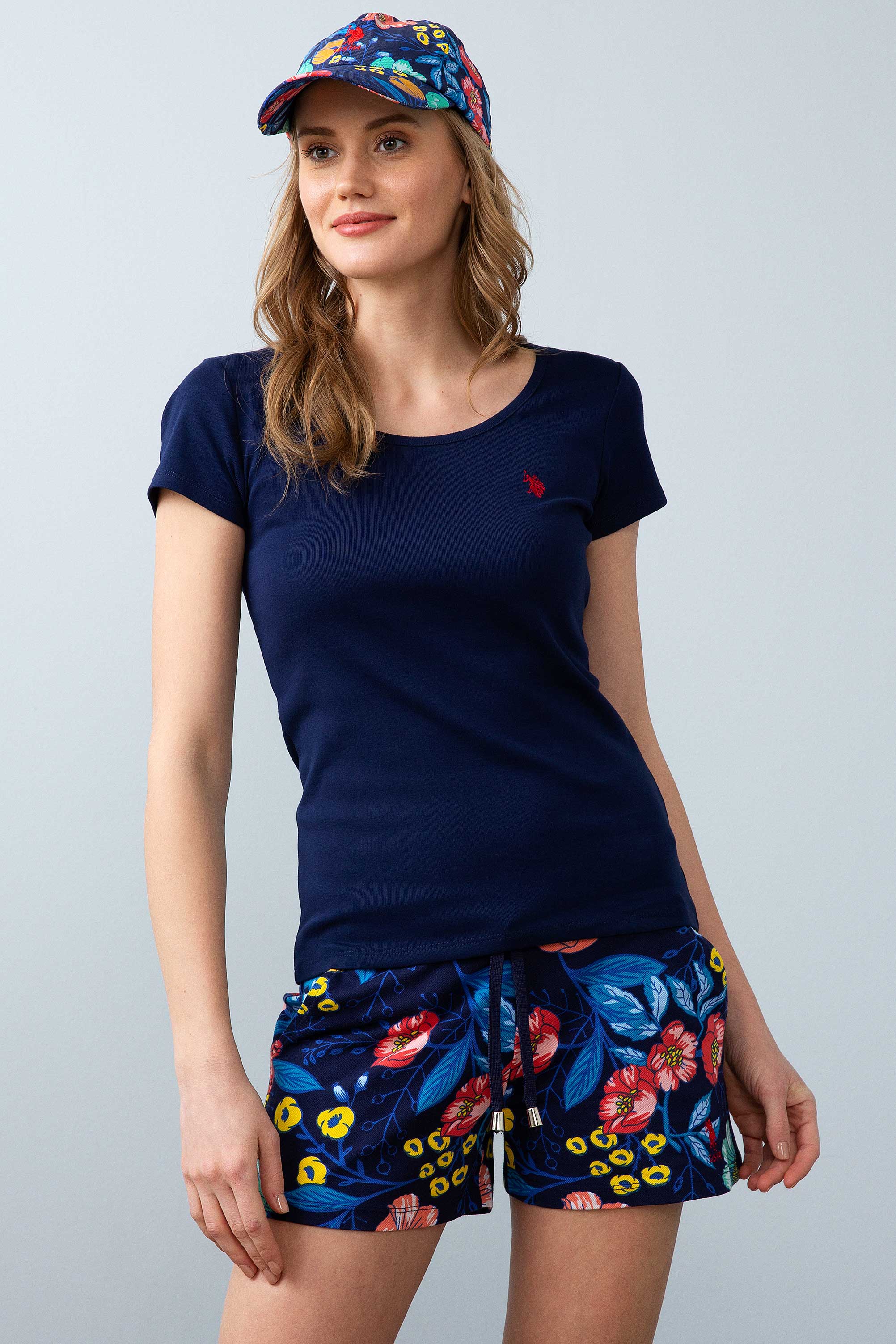 Kadın Lacivert Bisiklet Yaka T-Shirt Basic - Image 1