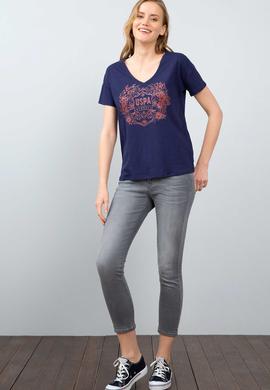 Kadın Lacivert V - Yaka T-Shirt - 50204842006