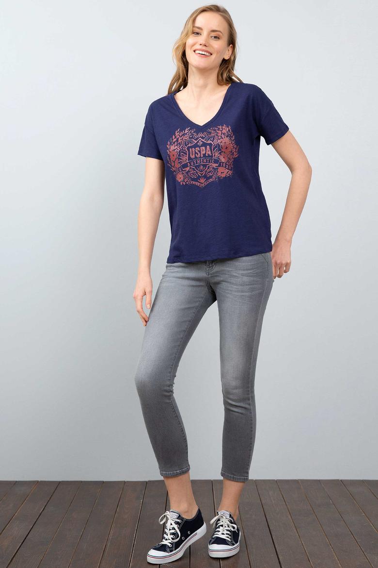 Kadın Lacivert V - Yaka T-Shirt - 50204842006