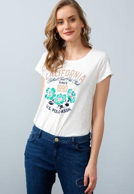 Kadın Beyaz Bisiklet Yaka T-Shirt - 50204844006