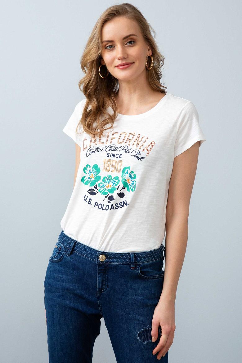 Kadın Beyaz Bisiklet Yaka T-Shirt - 50204844006