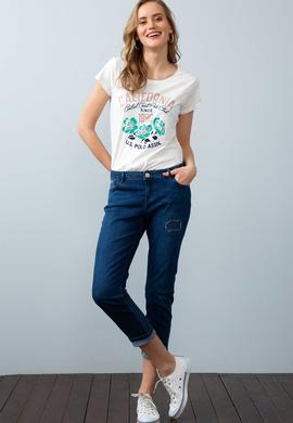 Kadın Beyaz Bisiklet Yaka T-Shirt - 50204844006