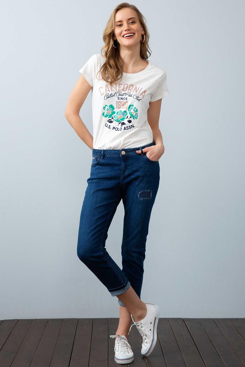 Kadın Beyaz Bisiklet Yaka T-Shirt - 50204844006