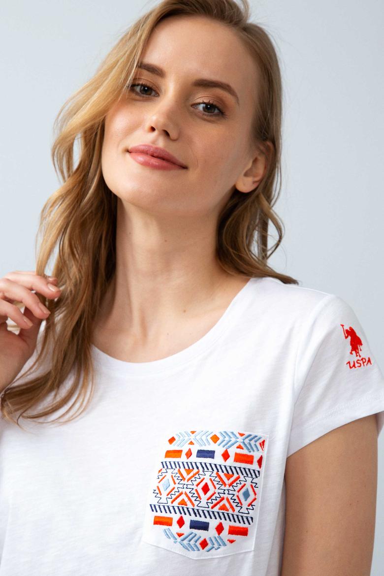 Kadın Beyaz Bisiklet Yaka T-Shirt - 50204847007