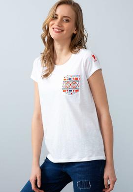 Kadın Beyaz Bisiklet Yaka T-Shirt - 50204847007