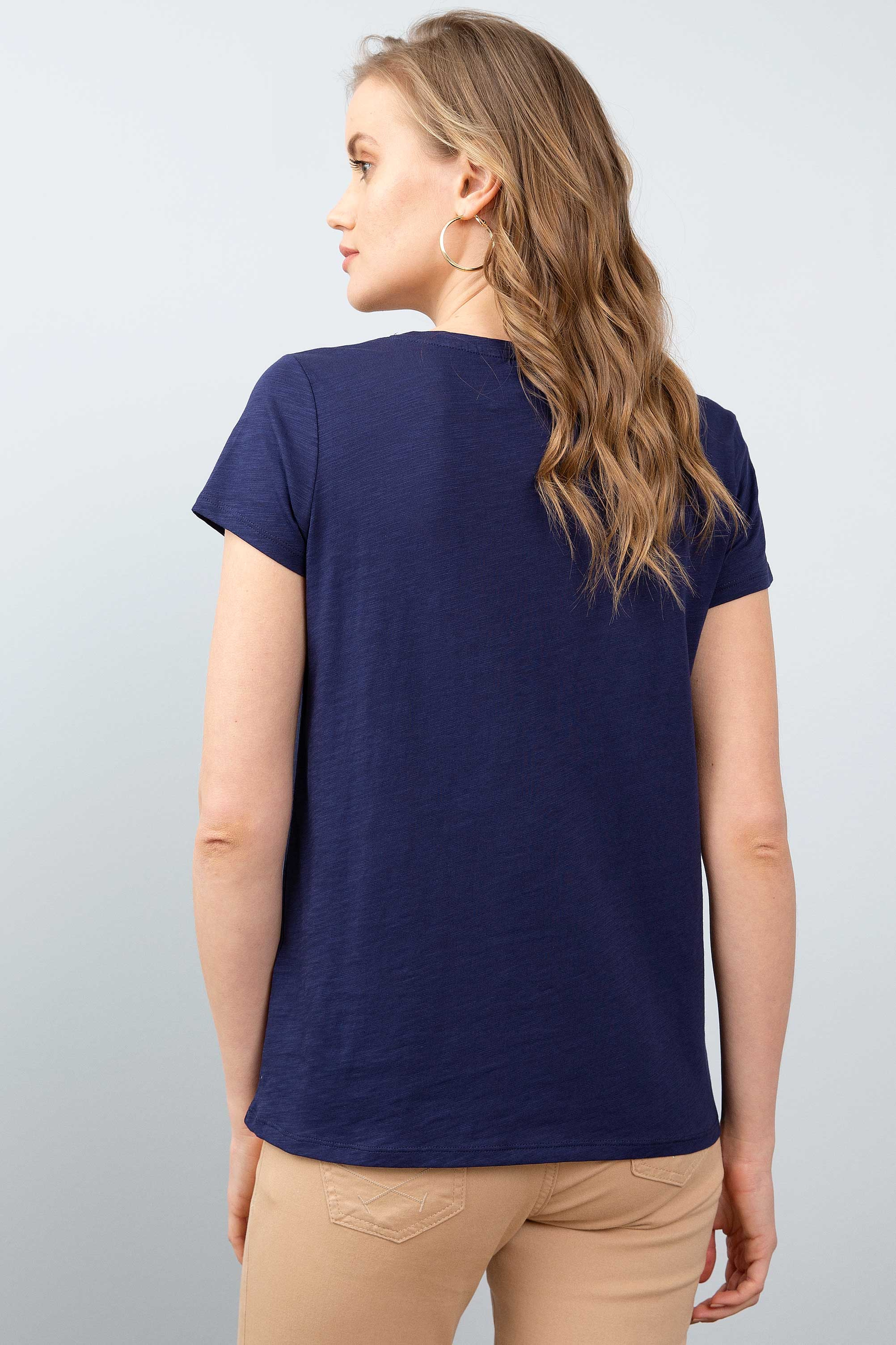 Kadın Lacivert Bisiklet Yaka T-Shirt - Image 2