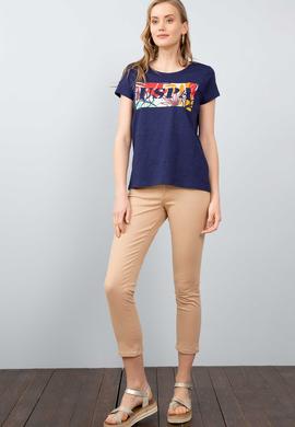 Kadın Lacivert Bisiklet Yaka T-Shirt - 50204903004