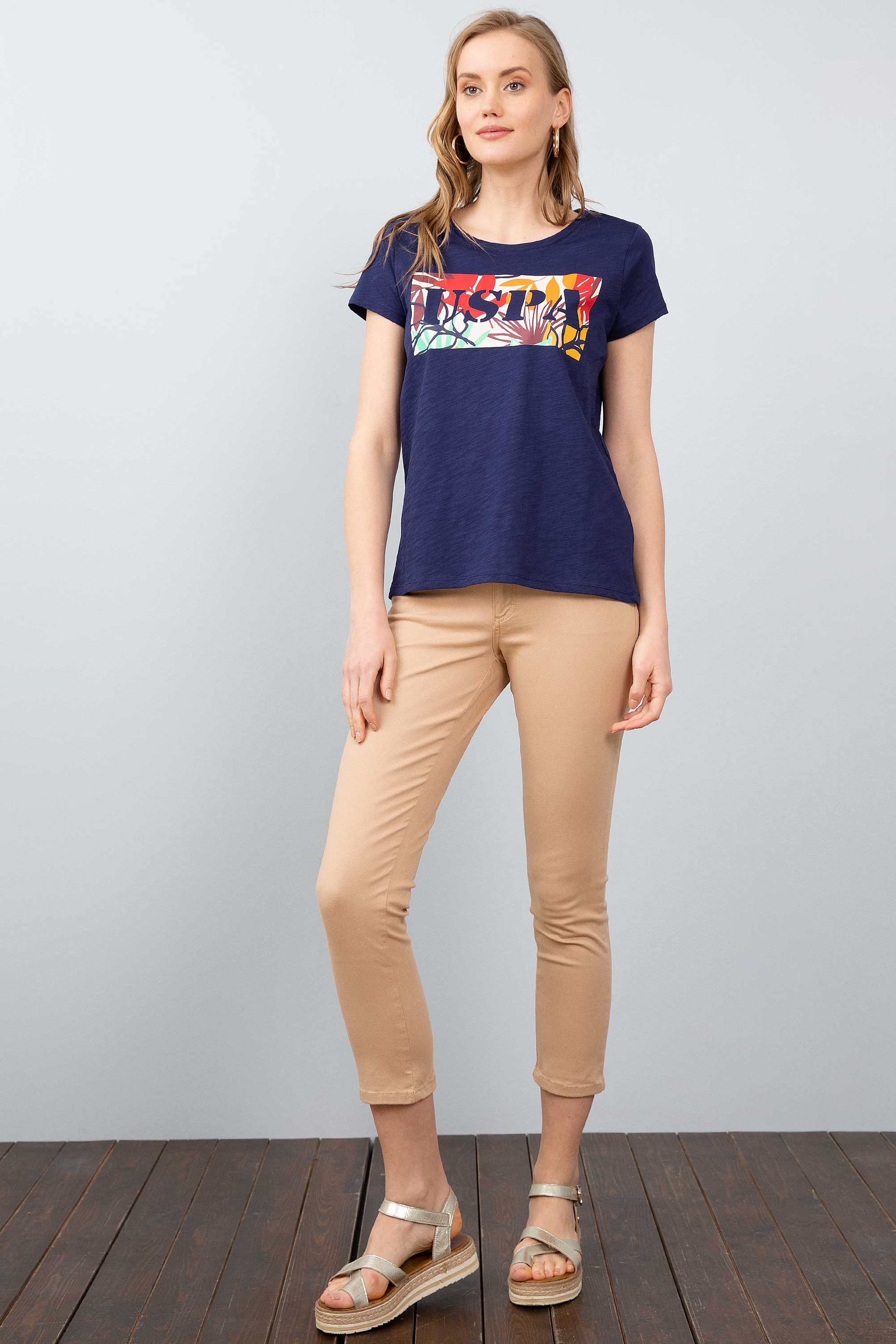 Kadın Lacivert Bisiklet Yaka T-Shirt