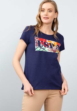 Kadın Lacivert Bisiklet Yaka T-Shirt - 50204903004