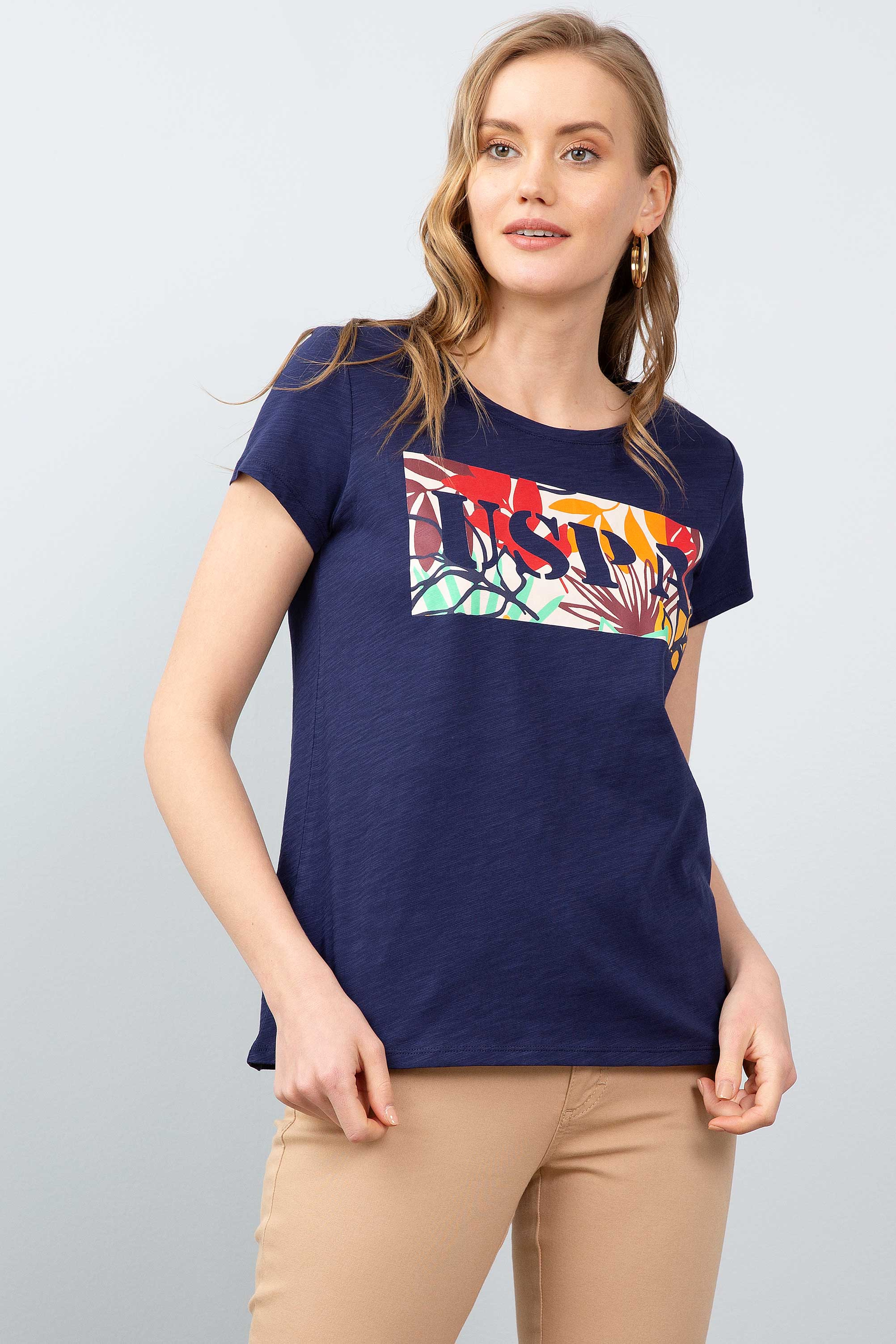 Kadın Lacivert Bisiklet Yaka T-Shirt - Image 3