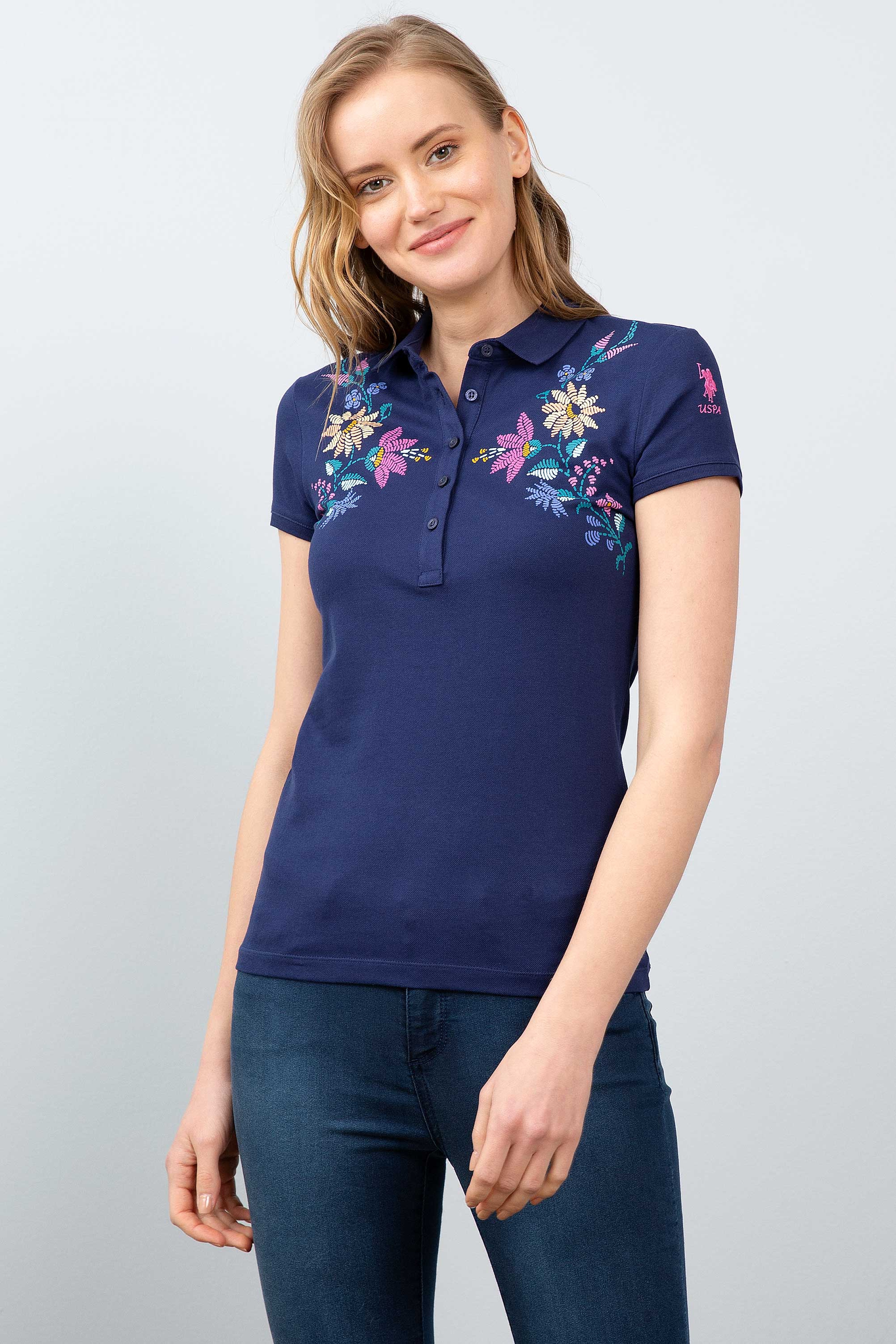 Kadın Lacivert Polo Yaka T-Shirt - Image 2