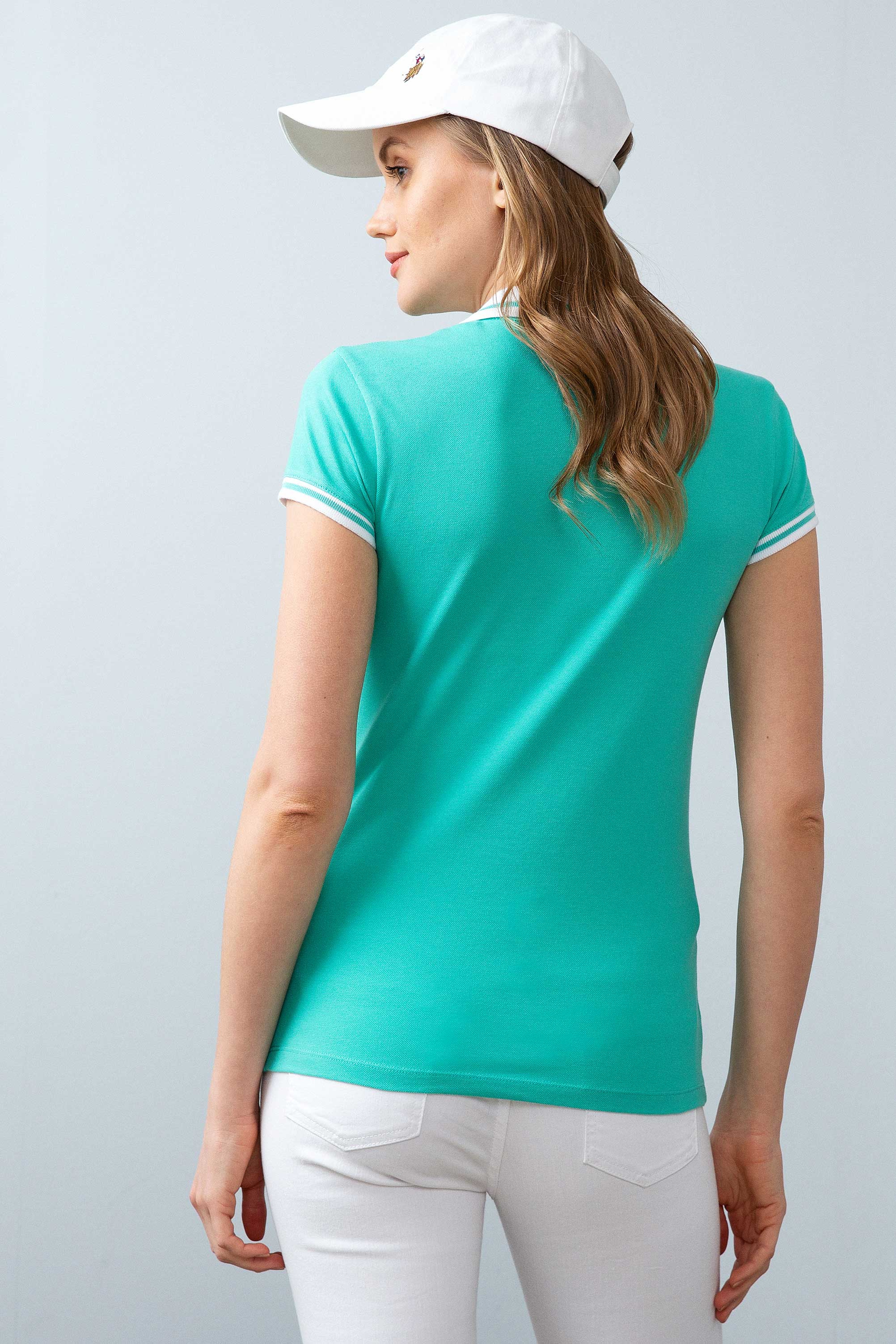 Kadın Yeşil Polo Yaka T-Shirt - Image 4