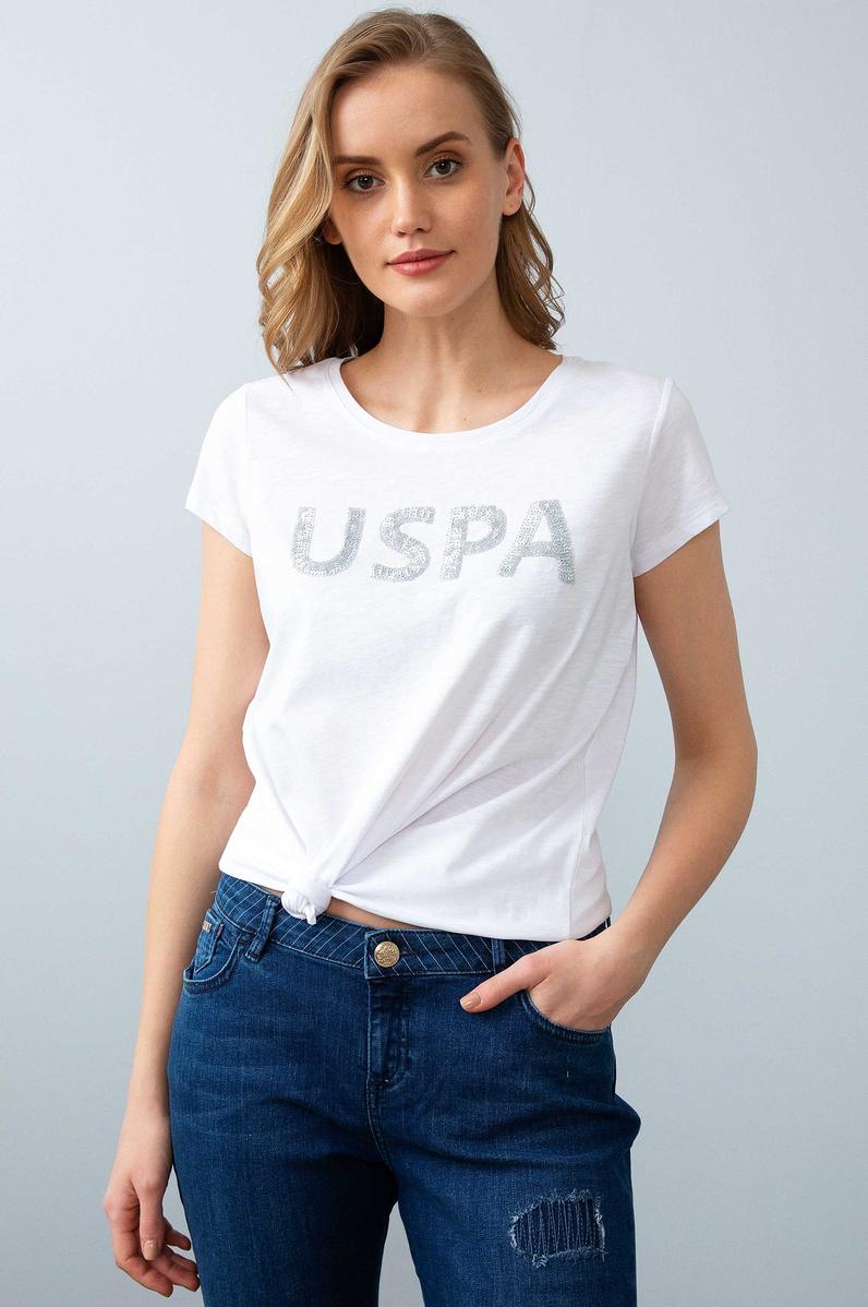 Kadın Beyaz Bisiklet Yaka T-Shirt