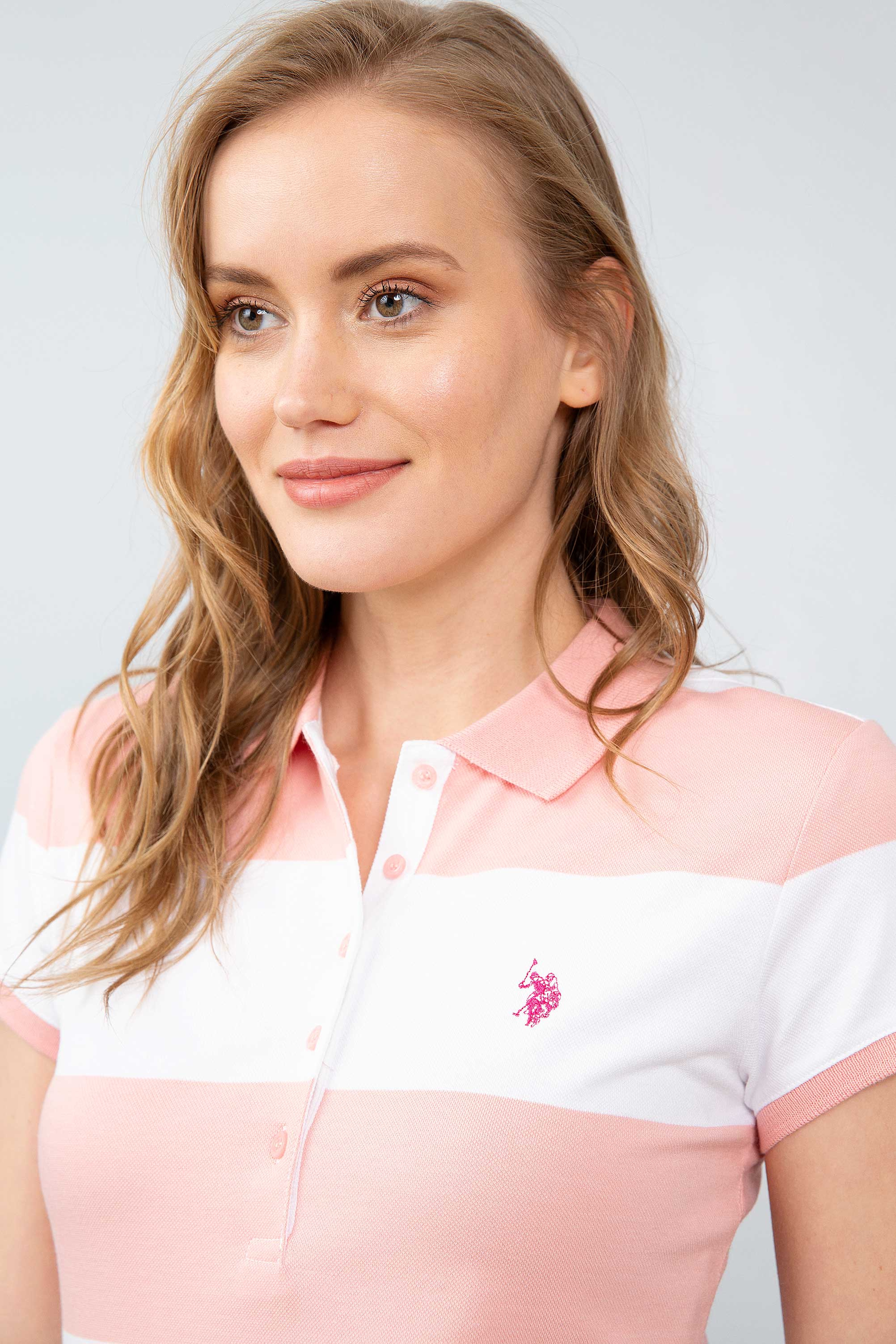 Kadın Pembe Polo Yaka T-Shirt - Image 2