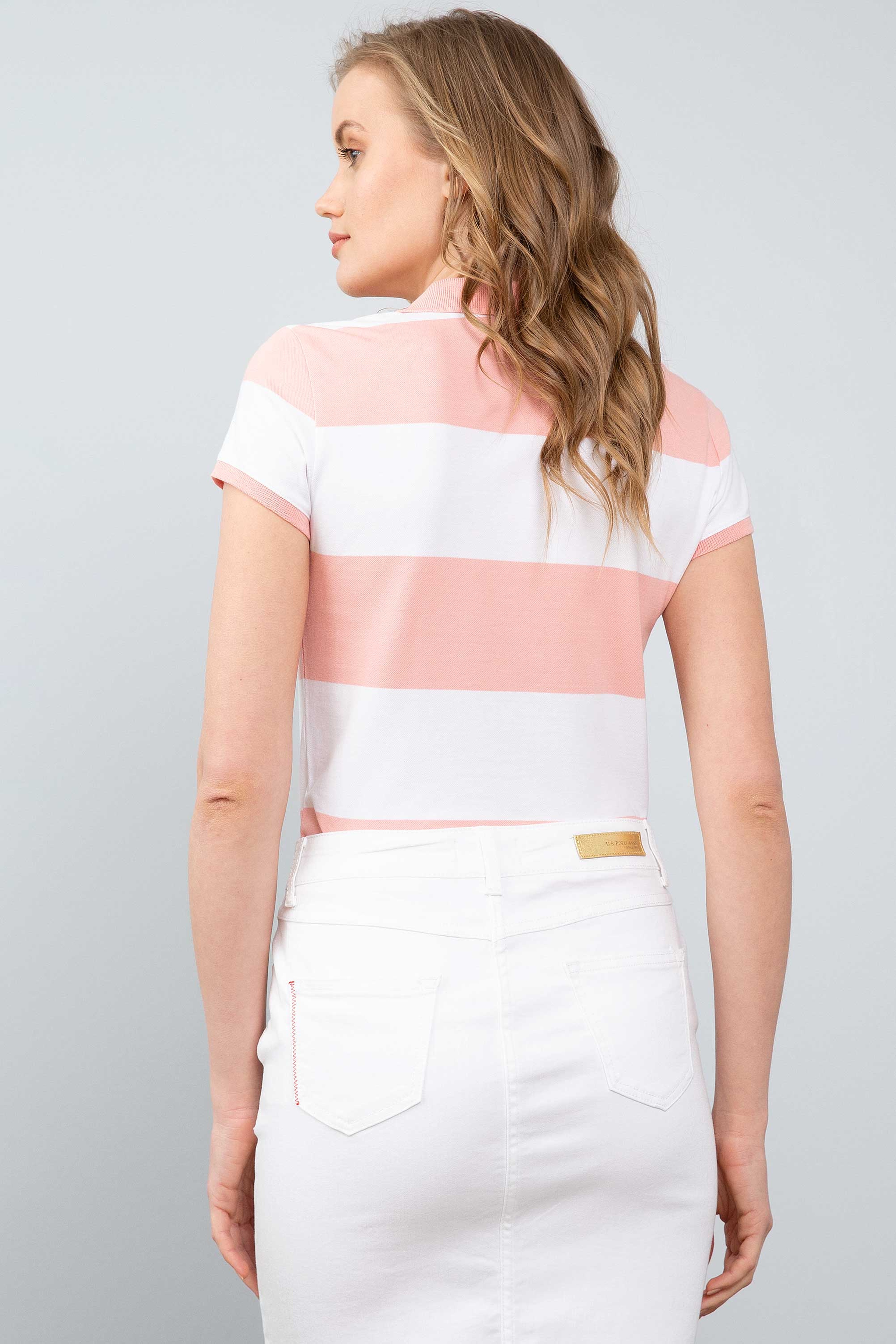 Kadın Pembe Polo Yaka T-Shirt - Image 5