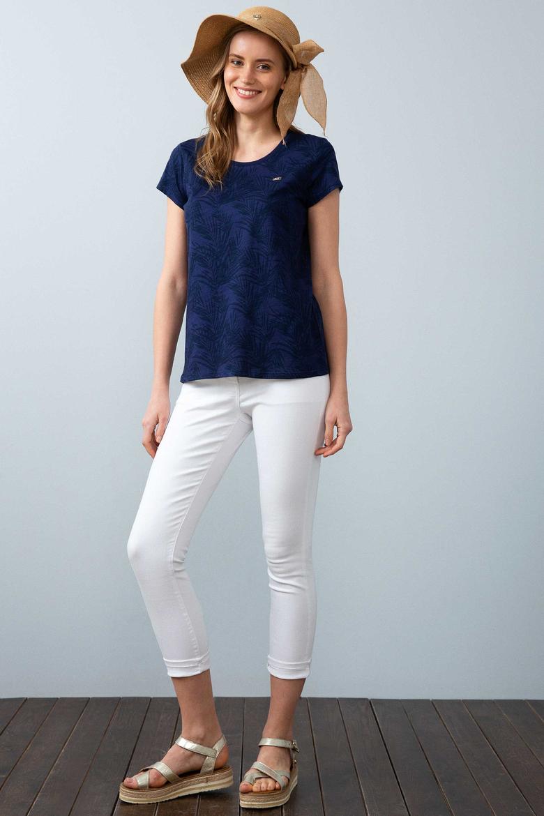 Kadın Lacivert Bisiklet Yaka T-Shirt - 50205183005